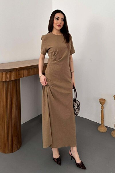 Clothes Fast Rochie de damă din bumbac, cu mâneci scurte, plisată, lungă, în ...