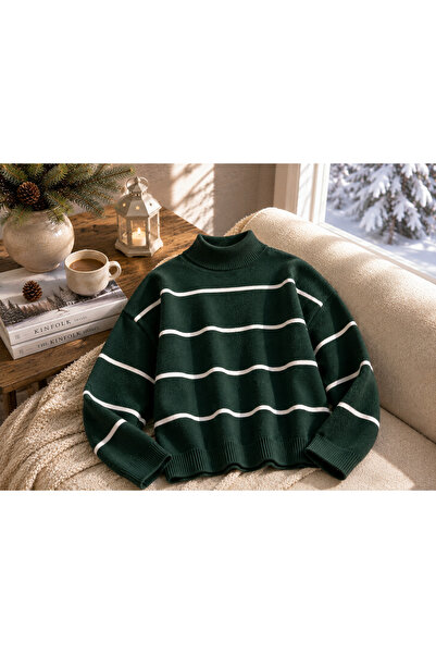 DepoExport Women's Soft Striped Oversize Knitted Sweater