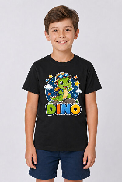 BB T SHIRTS تي شيرت قطني بأكمام قصيرة منقوش للأولاد من دينو