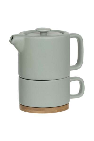 Secret de Gourmet Ceainic individual „Natura” - Ceramică și bambus, Verde, 40cl