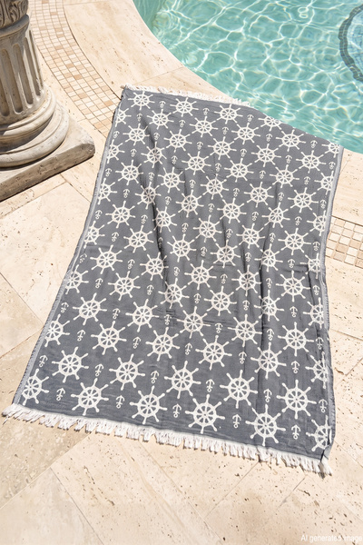 REMSA 100% Cotton Captain Patterned Beach Towel Bath Sauna Sea Towel Peshtema...