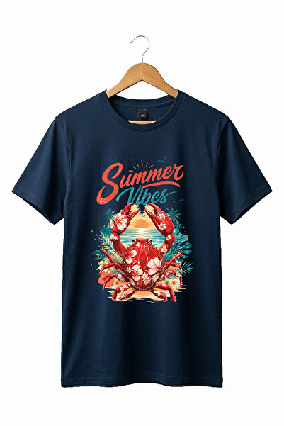 The Baski تي شيرت Summer Vibes مطبوع عليه سرطان البحر، مصنوع من القطن بنسبة 1...