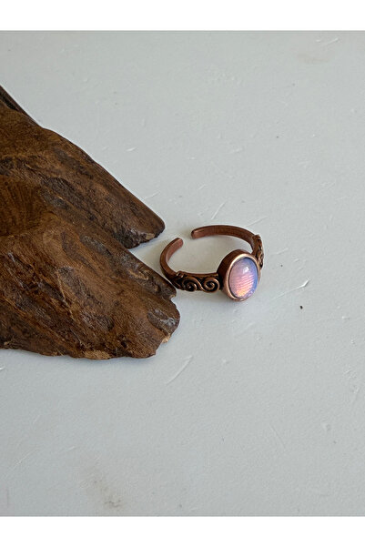 Rupen Kraft Opal Stone Adjustable Size Natural Stone Pure Copper Ring Antique...