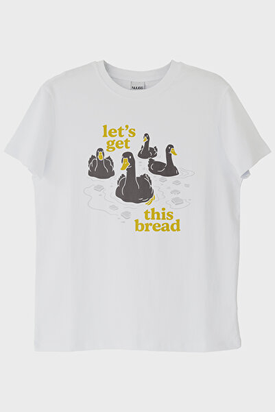 lofux Let's Get This Bread Printed Humorous Design White T-Shirt