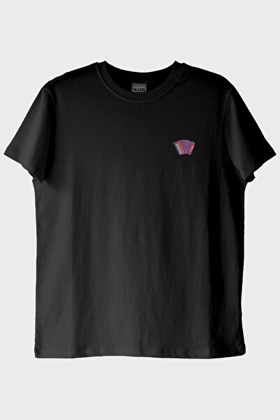 lofux Accordion Embroidered Black T-Shirt – Special for Music Enthusiasts