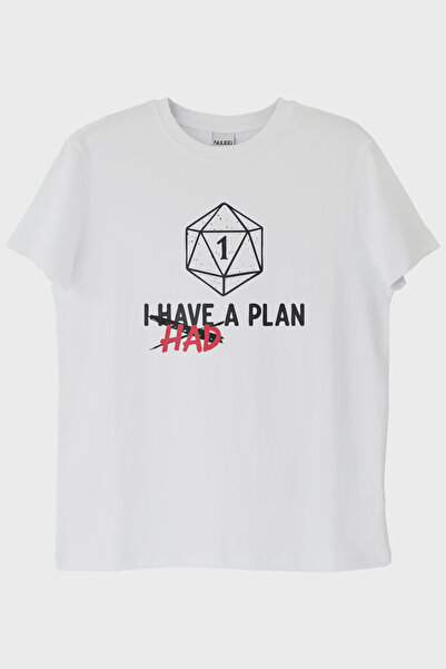 lofux تي شيرت أبيض مضحك بتصميم النرد I Had a Plan