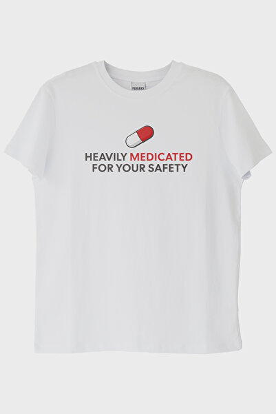 lofux Heavily Medicated Printed Humorous White T-Shirt