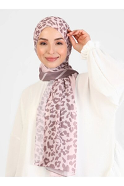 Differenza Striped Leopard Patterned Shawl - Mink