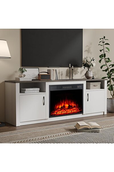 Dotail Comodă TV cu șemineu electric, 1800W, flacără 3D, șemineu de 58 cm, 15...