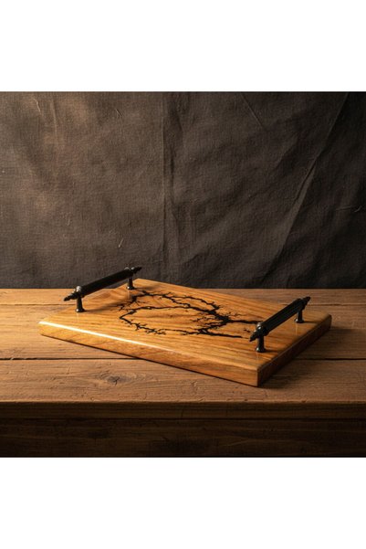 Mekece Presentation Tray Eps-K04 |   Dark Blue Epoxy Patterned Walnut Wood Presentation Tray