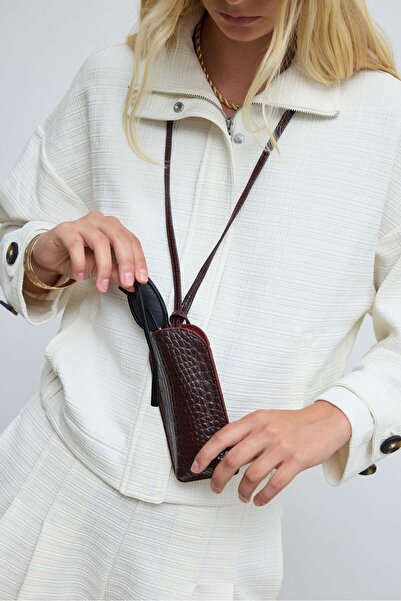 Shule Bags Milly Crocodile Pattern Neck Strap Glasses Case Claret Red