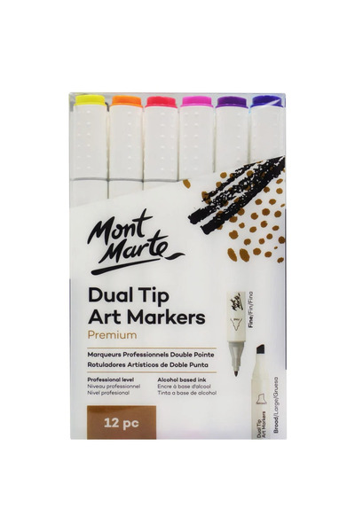 Mont Marte Set Markere cu Alcool Dual Tip, 12 Culori Vibrante