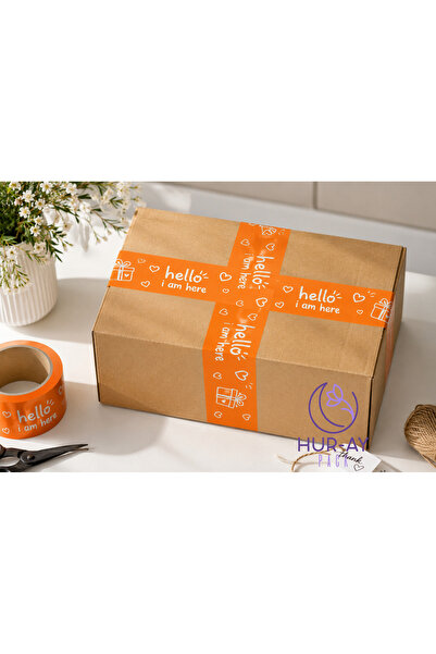HUR-AY PACK Renkli Koli Bandı / Turuncu Baskılı Koli Bandı / 4,5 cm x 50 m/ G...