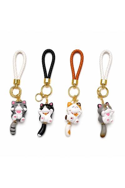Alışveriş Kasabası 4-Piece Keychain and Bag Ornament with a Cat Figure with a...