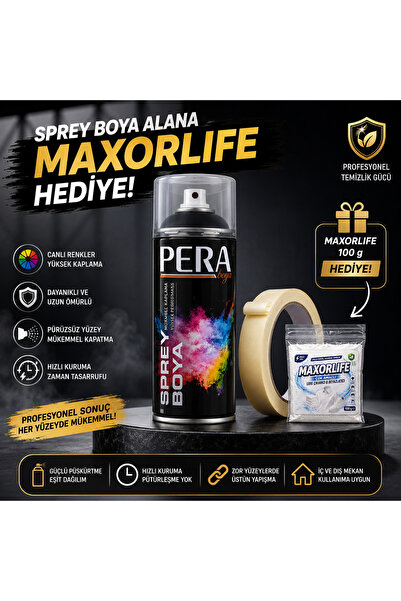 MAXORLİFE Sprey Boya 400 ml Parlak Beyaz + Maskeleme Bandı – 100 Gr Leke Çıka...