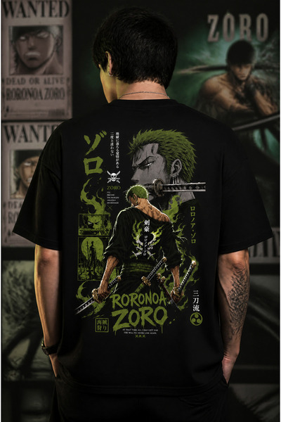 Ninkasiwear One Piece Roronoa Zoro Anime Unisex Oversize 24/1 Pamuk Tişört - ...