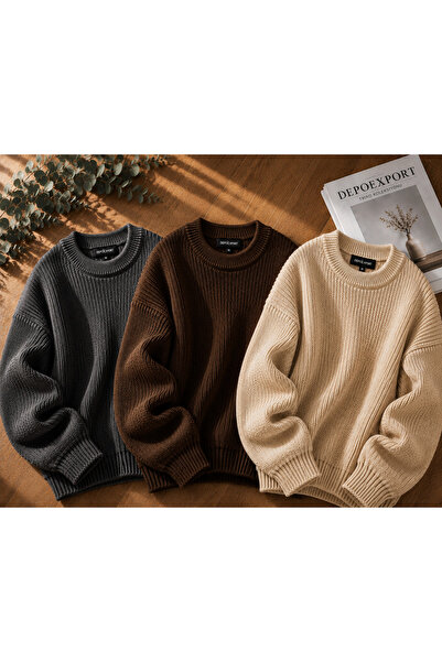 pepule Women's Premium Crew Neck Oversize Knitwear Sweater Soft Knitted Sweater