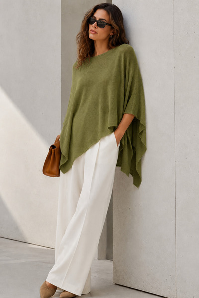 Madmext Oil Green Asymmetrical Cut Casual Women's Poncho Mg2876