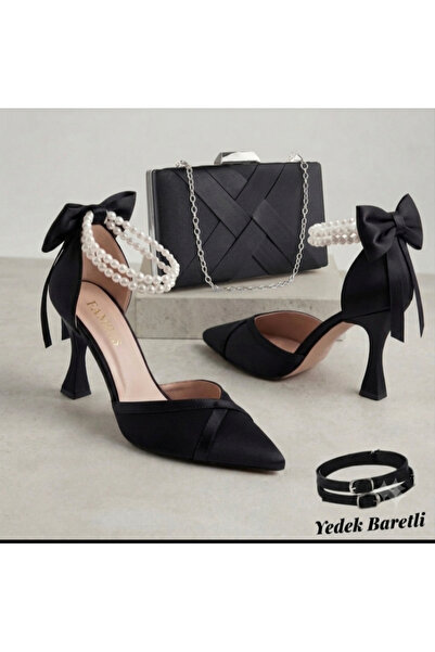 beeyzi moda Women's Shoe and Bag Combination, Evening Dress Bag with Ribbon D...