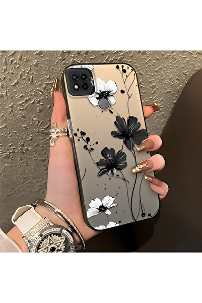 PATTERNOVA Redmi 9C/10A Uyumlu Siyah-beyaz sulu boya çiçek baskılı yüksek kal...
