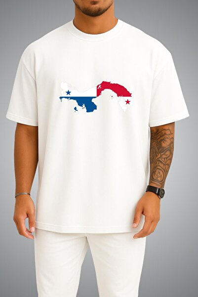 Bahriyeli Collection Oversize Panama Flag and Map Chest Printed Unisex T-Shirt