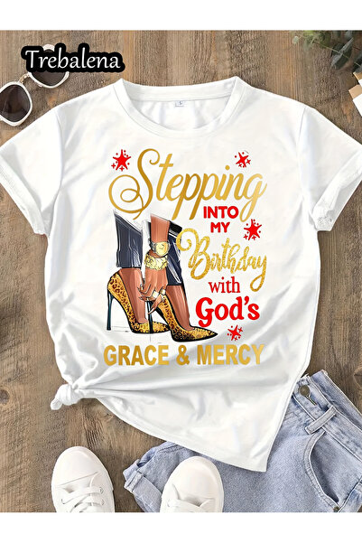 128 Women's Christmas Letter Print T-Shirt - Casual Crew Neck Polyester with ...