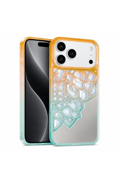 Zebana Apple iPhone 17 Pro Compatible Case Lace Mirror Silicone Case Orange