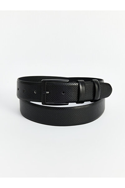 LC Waikiki Black Openwork Metal Buckle Faux Leather Men's Belt
