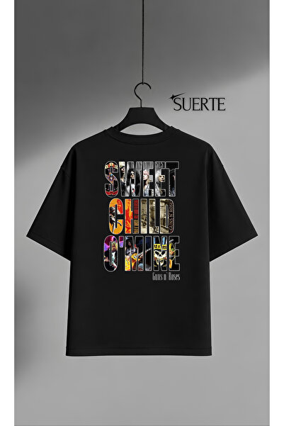 Grafftee Clothing Guns N' Roses Printed Oversize Unisex Black T-Shirt - 100% ...