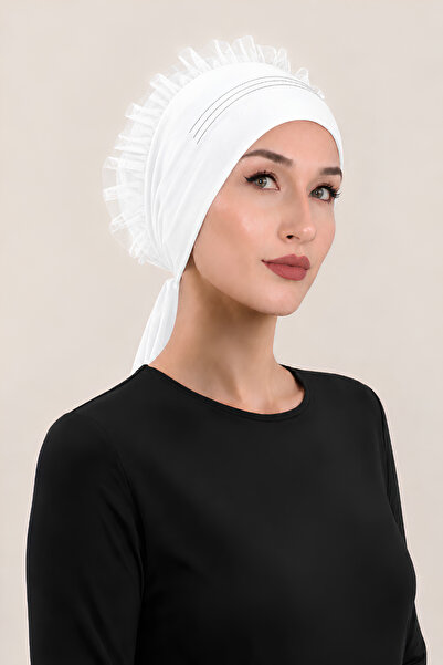 Jusmart White Double Silicone Non-Slip Ruffled Bonnet |   Shawl Scarf Non-Sli...