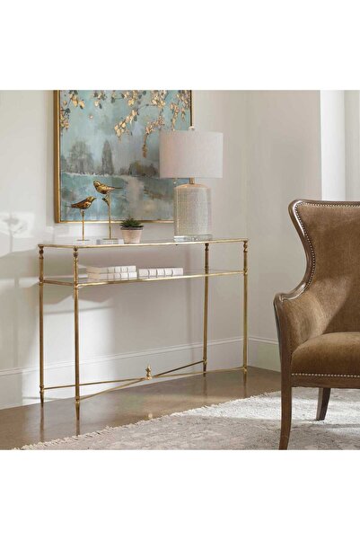 UTTERMOST طاولة كونسول مستطيلة ذهبية اللون من هينزلر مقاس 114 عرض × 83 ارتفاع...