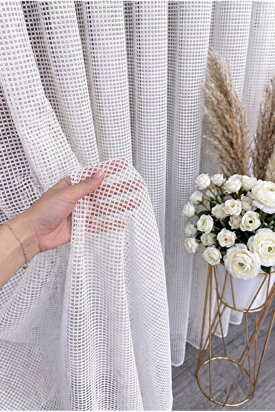 KENANAKDENİZ White Mesh Knitted Tulle Curtain I Heavy Weight I No Pleats I No...