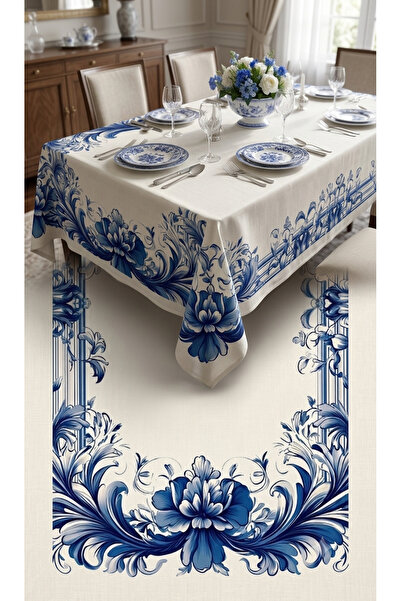 KEDİ Premium Series Stain-Resistant Linen Textured Large Tablecloth (150*270)...
