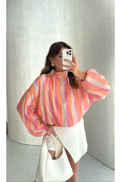 My Blog Pink-Orange Striped Lolita Jacket - 4178