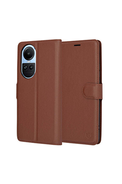Techsuit Husă pentru OPPO Reno10, tip portofel din piele, maro - maro