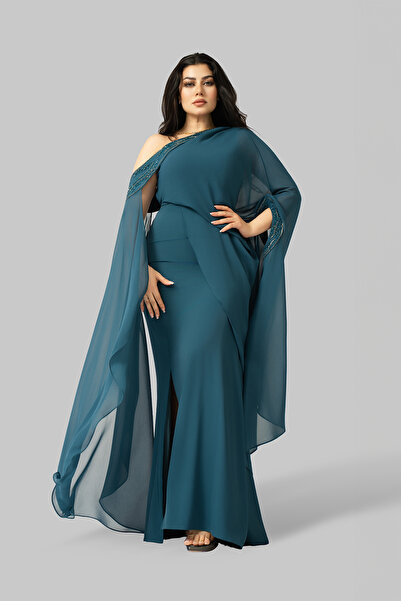 Opera Fashion فستان سهرة طويل بكاب شيفون مطرز يدويًا