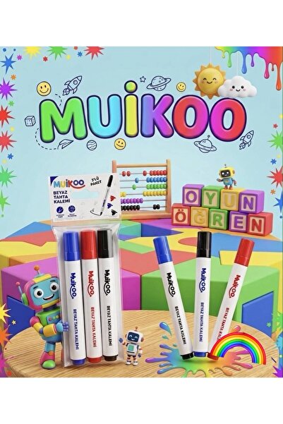 muikoo 3'lü Beyaz Tahta Kalemi Seti - Kırmızı, Mavi, Siyah