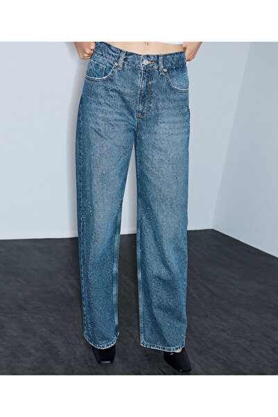 İpekyol Hotfix baskılı wide leg jean pantolon