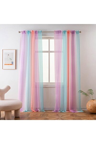 STARSTAR Rainbow gradient sheer curtains - 55" x 84" linen single - panel cur...