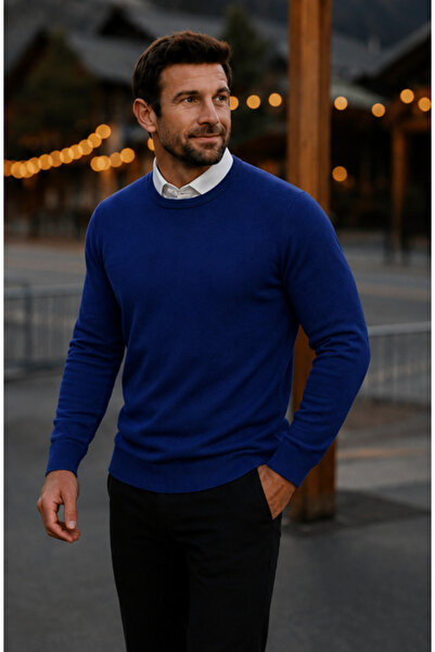 comstar Men's Basic Winter Long Navy Blue Sweater