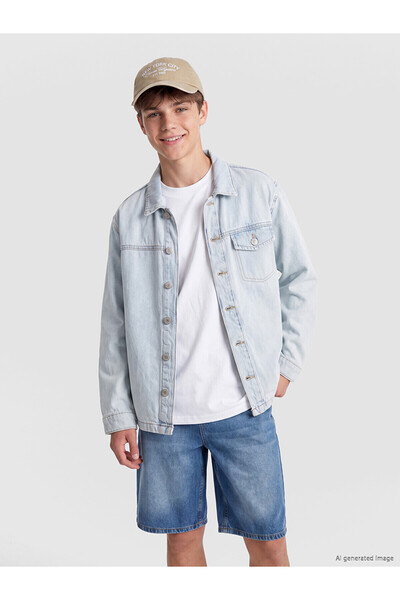 LC Waikiki Nevavm Long-Sleeved Boy's Jean Shirt with Difference