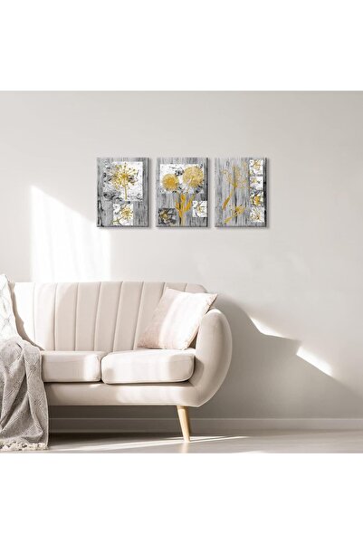 HOME MODE 30x40 cm 3 Panel Gallery Wrapped Canvas | Gold Dandelion Wall Art |...