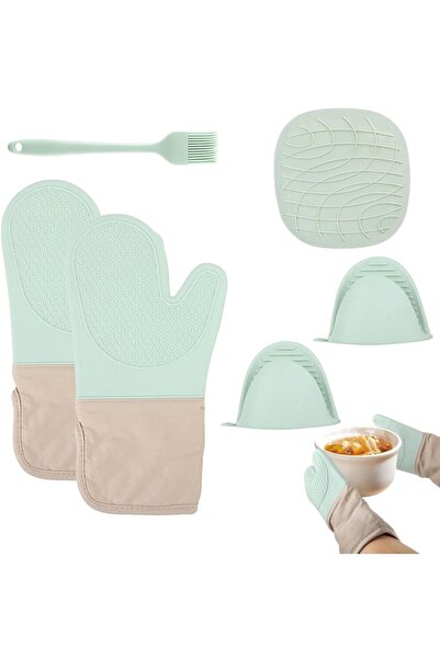 STARSTAR Mint Green Silicone Oven Mitts Set with Heat Resistance Up to 300°C,...