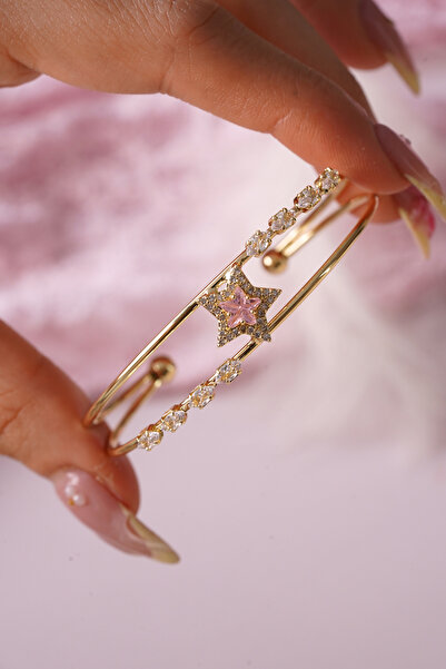 AŞIK ACCESSORIES Sparkling Princess (Coquette) Handcuff Bracelet with Pink St...