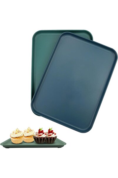 STARSTAR 2-Pack Non-Slip Plastic Serving Trays (30.5x22cm, dark blue & dark g...