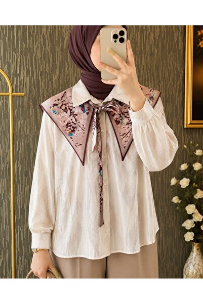 MVR Sirius Boutique Jakar Simli Desenli Krem Gömlek