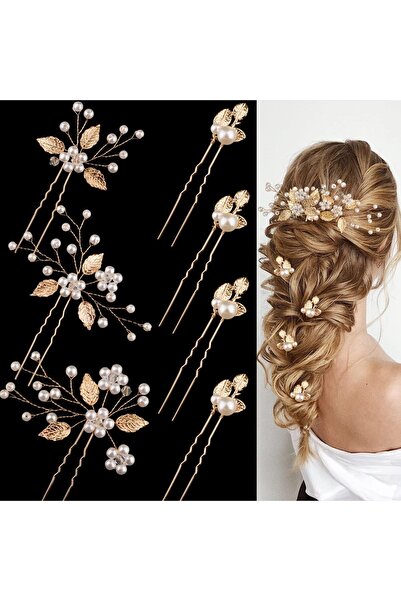STARSTAR 7 Wedding Hair Clips: Gold Leaf Bridal Headpiece, Pearl Wedding Hair...