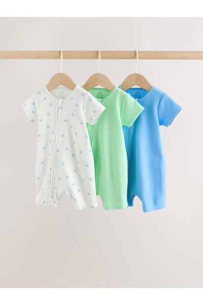 Generic Brand Baby 3-Piece Blue Mint Star Patterned Ribbed Short Sleeve Jumps...