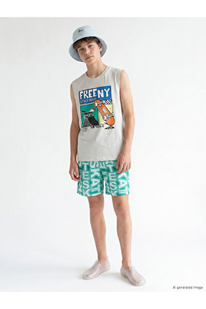 LC Waikiki Trendlucky Boys' Swim Shorts with Lettering Print and Contrast