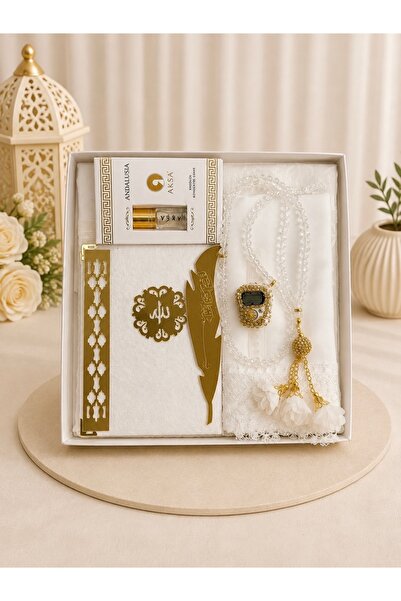 Set Sepetim Premium Beyaz Çeyizlik Bohça Hediyelik Seccade Seti Seccade • Yas...